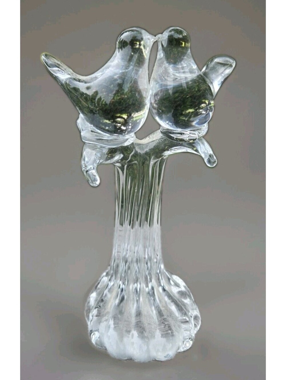 Clear Glass Two Birds on a Waterfall Glass Figurine 7"TX4"W No Chips Or Cracks